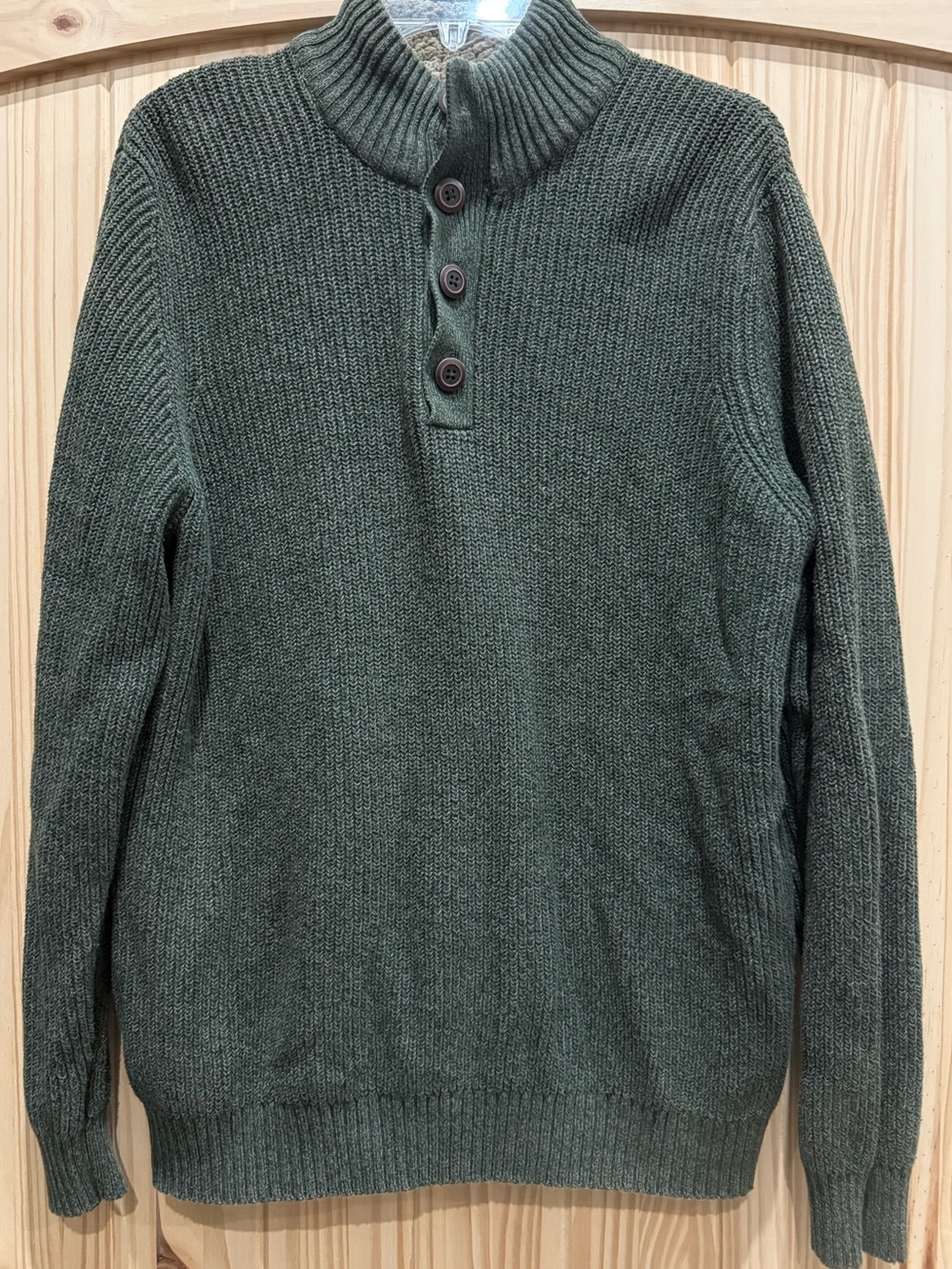Men's Green Sweater Pullover with Buttons - Size Large